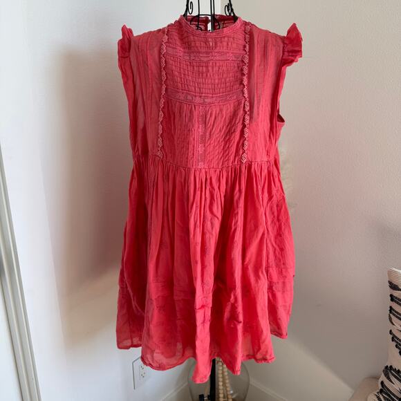 Free People Nobody Like You Boho Pintuck Lace Cotton Embellished Mini Dress XS - Picture 5 of 12